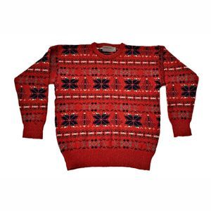 Michael Ross Size 4 Shetland Wool Pullover Sweater Red Made England Fair Isle